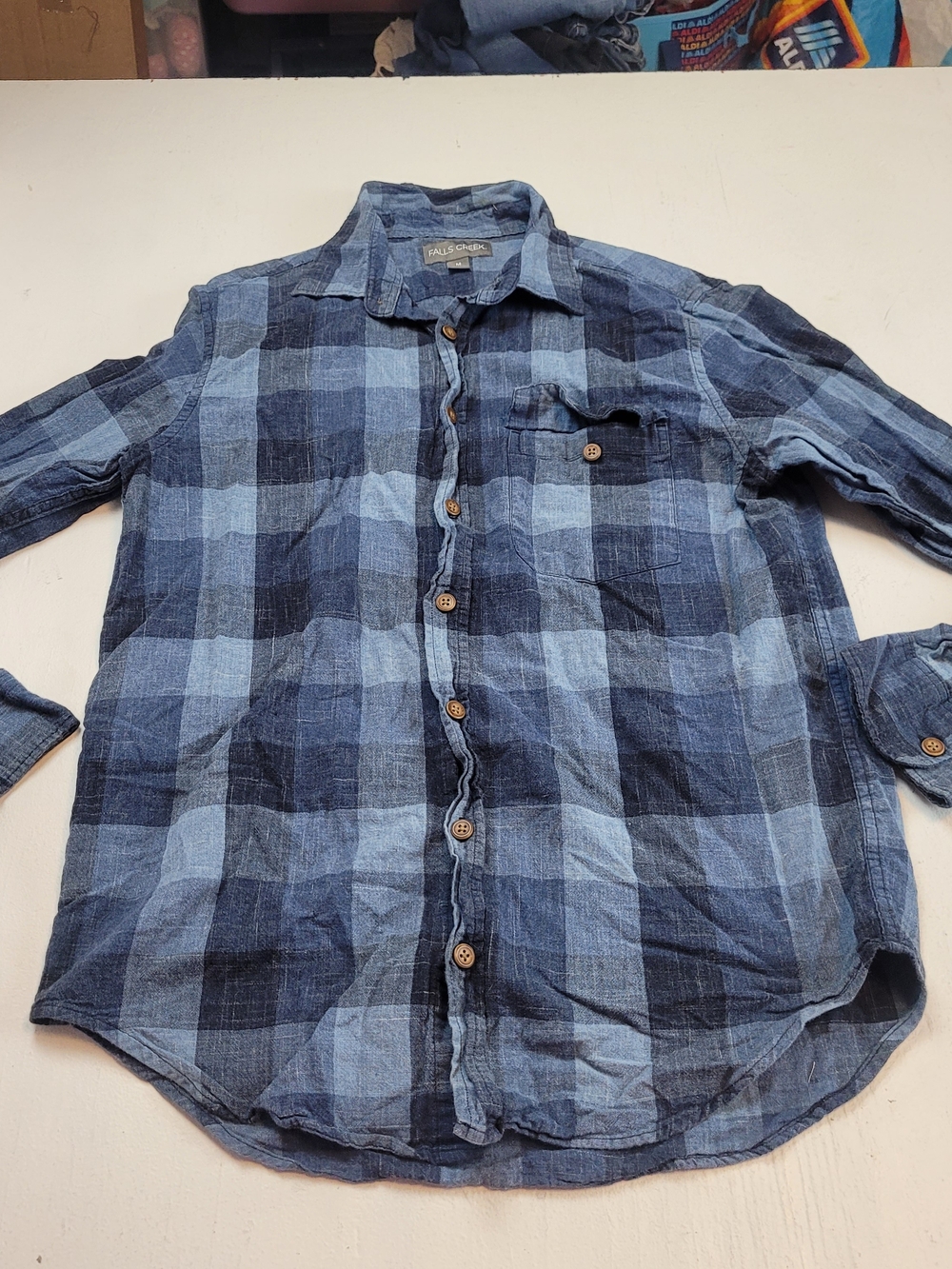 Falls Creek Blue Plaid Long-Sleeve Button-Down Shirt